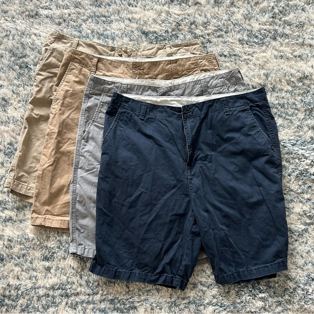 Old Navy Men's Flat Front Shorts - Navy, Gray, Tan, Khaki (set of 4)